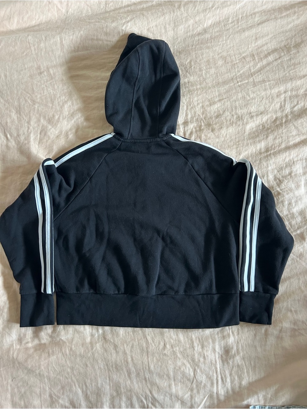 adidas Black Zip Hoodie with White Shoulder Stripes - Picture 2 of 3
